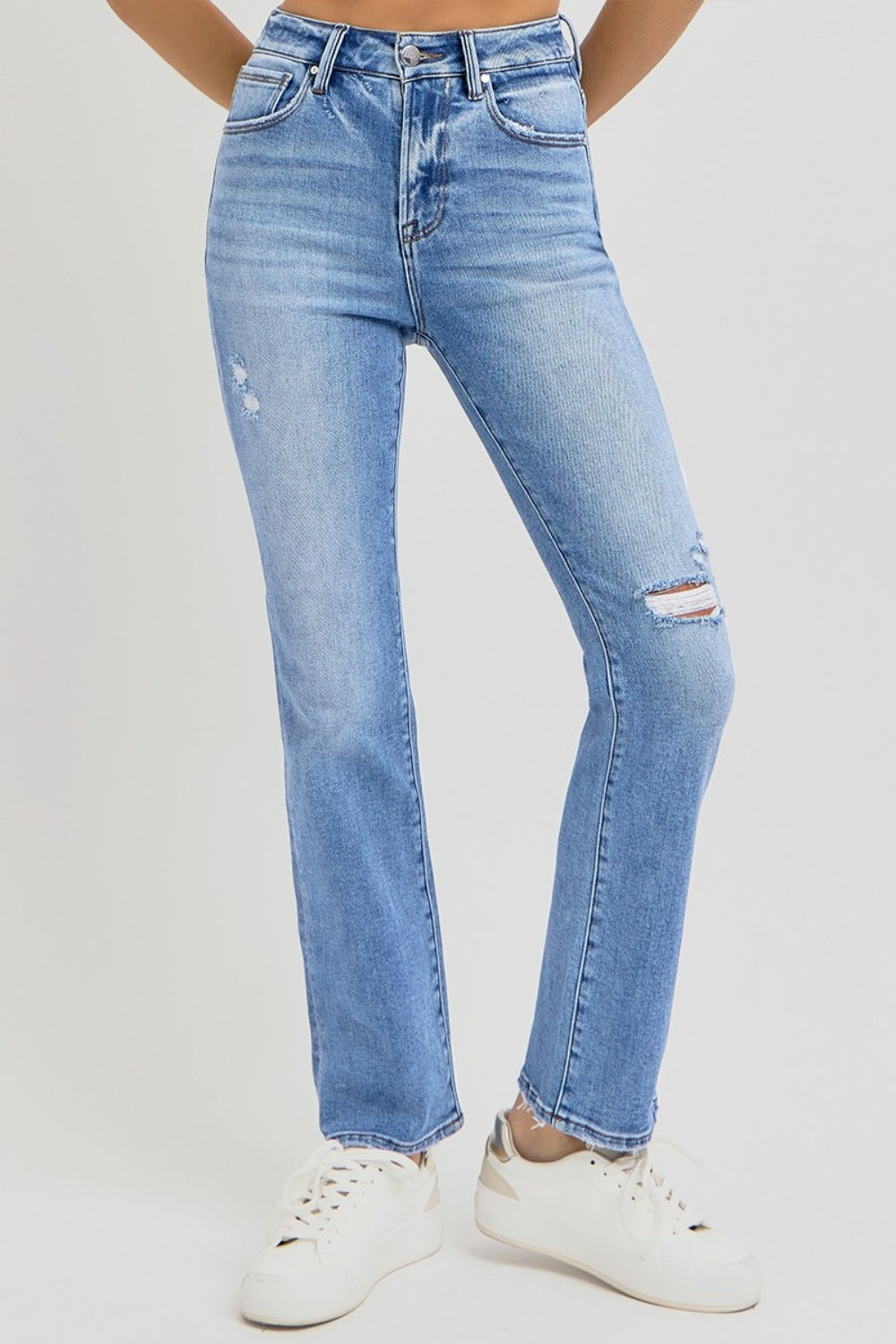 RISEN Full Size Distressed High-Rise Ankle Straight Jeans - All Mine Now Clothing