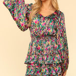 Haptics V-Neck Satin Floral Layered Dress - All Mine Now Clothing