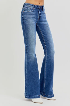 RISEN Full Size Low Rise Flare Jeans with Pockets - All Mine Now Clothing