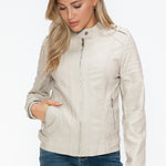 Snobbish PU Leather Biker Jacket with Side Zip Pockets - All Mine Now Clothing