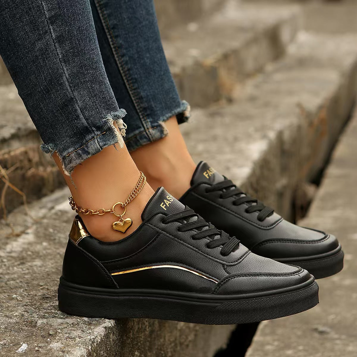 PU Leather Round Toe Flat Sneakers - All Mine Now Clothing