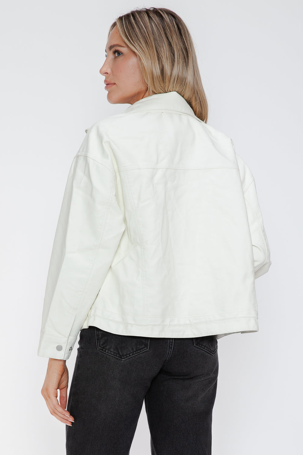 How Dare U Drawstring Hem PU Leather Zip Up Jacket - All Mine Now Clothing