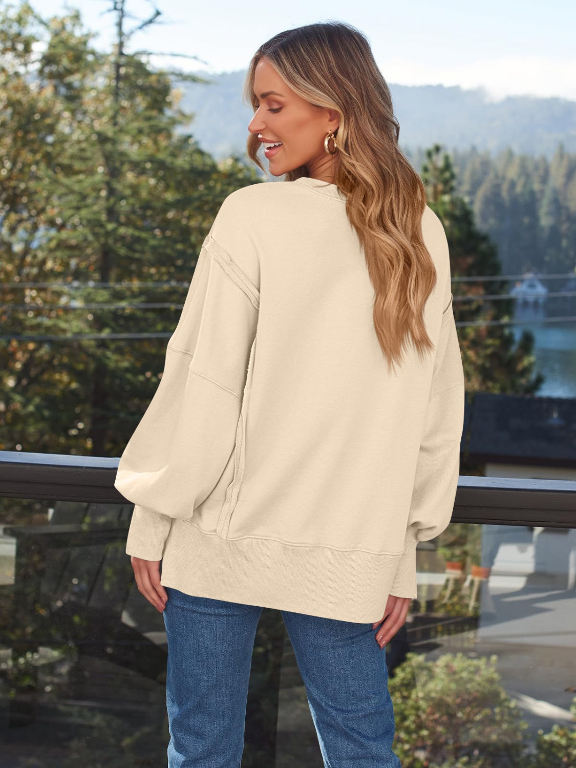 Slit Round Neck Long Sleeve Sweatshirt - All Mine Now Clothing