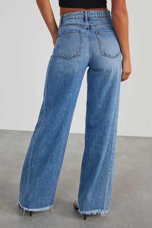 Raw Hem Wide Leg Jeans with Pockets Trendsi