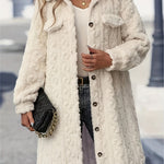 Fuzzy Button Up Long Sleeve Longline Coat Trendsi