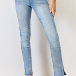 Kancan Full Size Mid Rise Y2K Slit Bootcut Jeans Trendsi