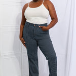 Judy Blue Cassidy Full Size High Waisted Tummy Control Striped Straight Jeans Trendsi