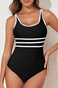 Contrast Trim Scoop Neck One-Piece Swimwear - All Mine Now Clothing