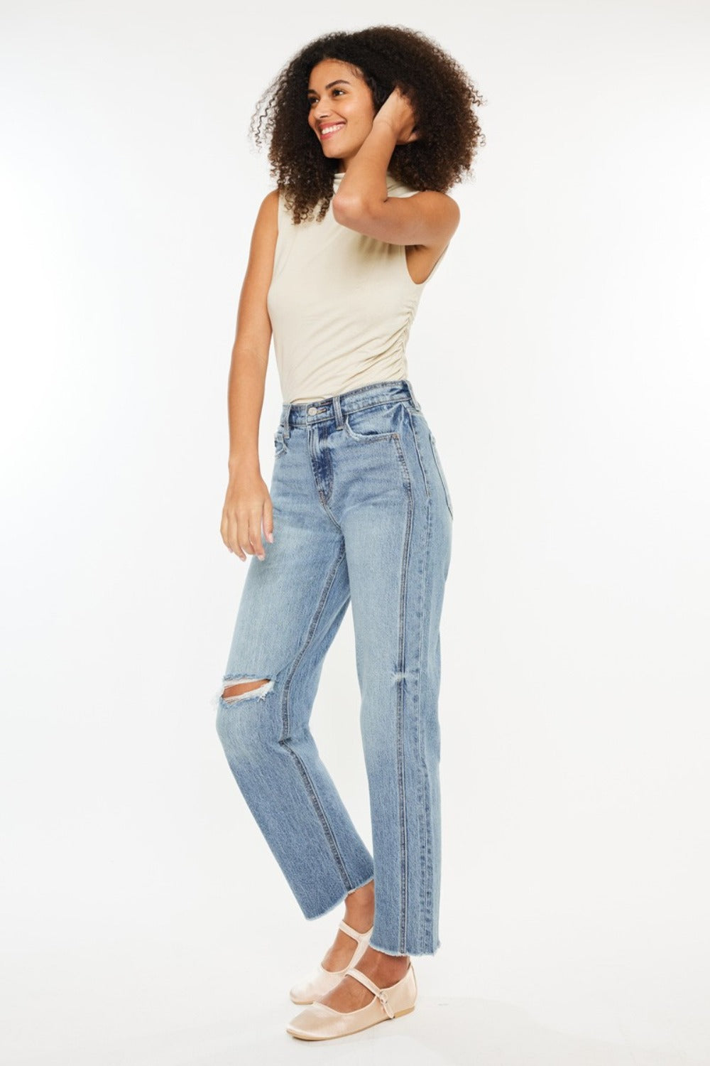 Kancan Ultra High Rise Distressed Straight Jeans - All Mine Now Clothing