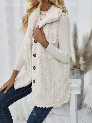 Fuzzy Button Up Vest Coat - All Mine Now Clothing