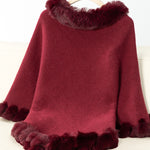 Fuzzy Trim Texture Three-Quarter Sleeve Poncho - All Mine Now Clothing