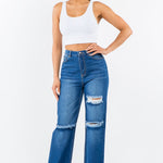 American Bazi High Waist Distressed Wide Leg Jeans - All Mine Now Clothing