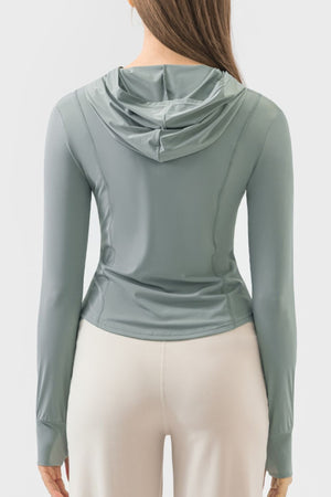 Millennia Pocketed Zip Up Hooded Long Sleeve Active Outerwear - All Mine Now Clothing