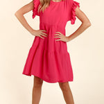 Haptics Full Size Smocking Ruffle Short Sleeve Dress with Pockets - All Mine Now Clothing