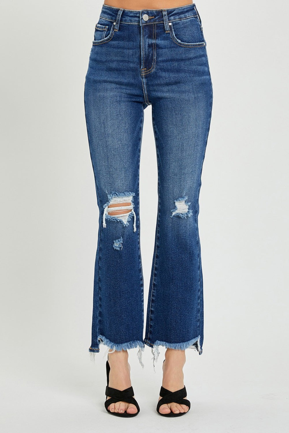 RISEN High Rise Distressed Crop Flare Jeans - All Mine Now Clothing