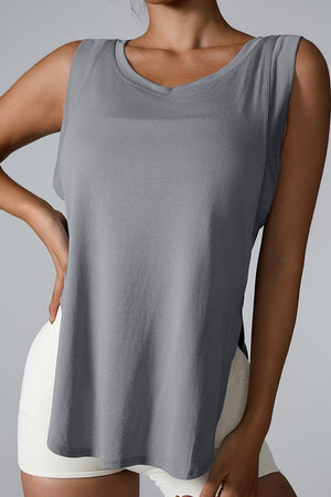 Slit Round Neck Active Tank - All Mine Now Clothing