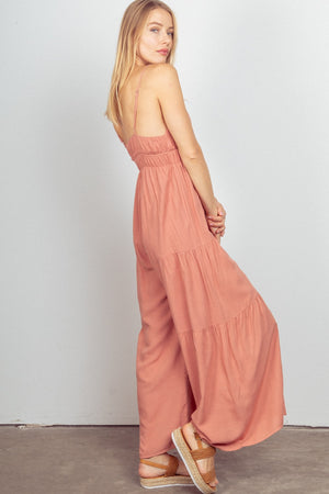 VERY J Sleeveless Ruched Wide Leg Jumpsuit - All Mine Now Clothing