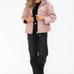 How Dare U Drawstring Hem PU Leather Zip Up Jacket - All Mine Now Clothing