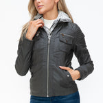 YMI Removable Faux Layered Multi-Pocket Jacket with Fuzzy Hood - All Mine Now Clothing