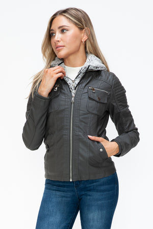 YMI Removable Faux Layered Multi-Pocket Jacket with Fuzzy Hood - All Mine Now Clothing