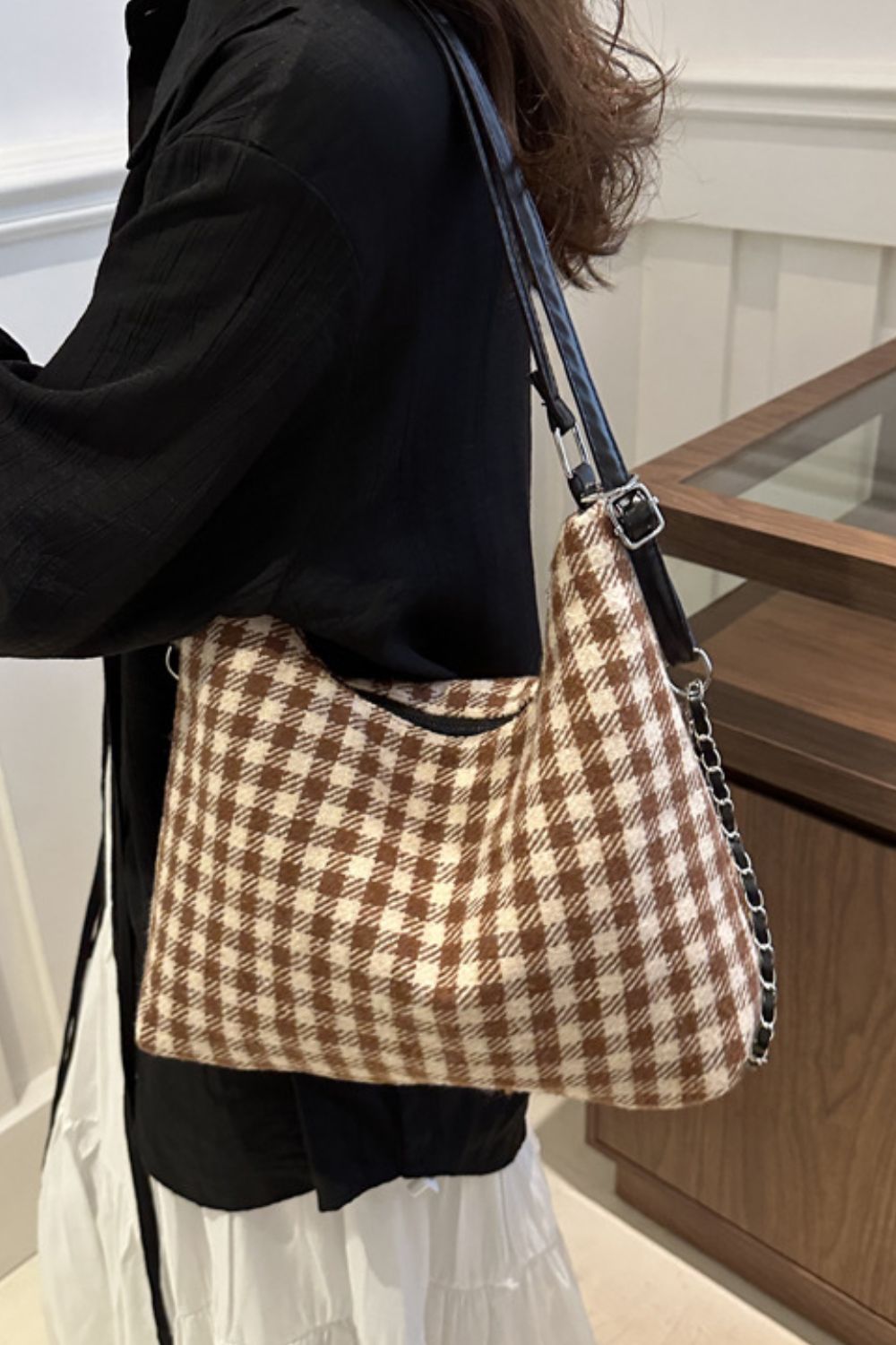 Plaid Adjustable Strap Handbag - All Mine Now Clothing