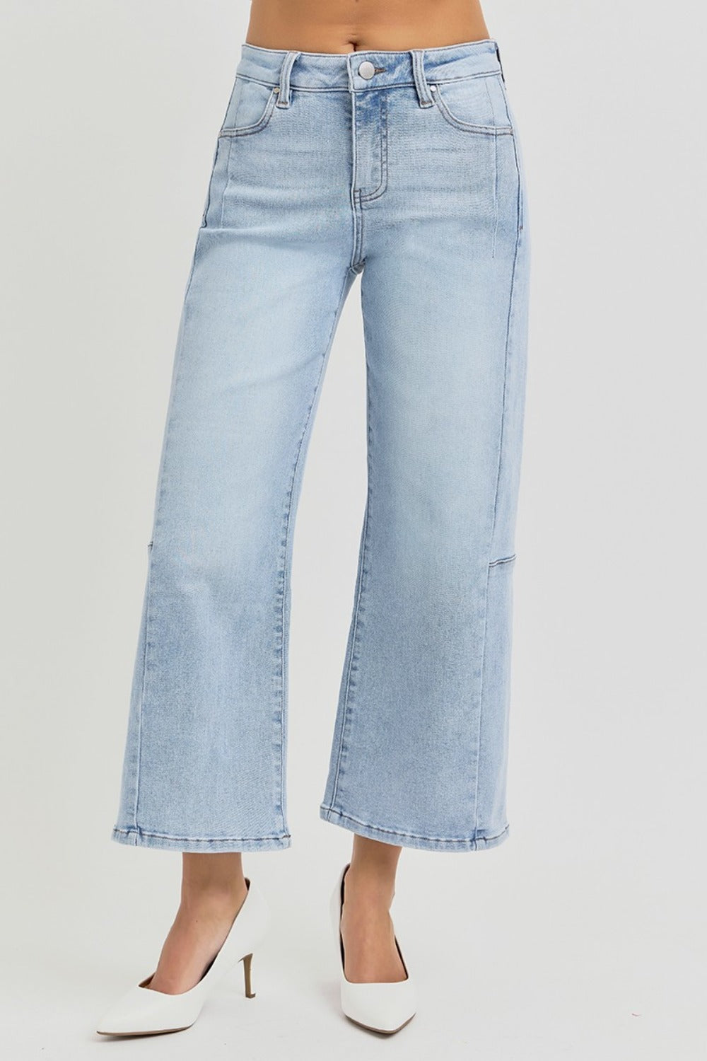 RISEN Full Size High Rise Seamed Detail Wide Leg Crop Jeans Trendsi