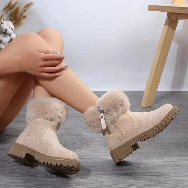 Suede Faux Fur Boots with Side Zipper - All Mine Now Clothing