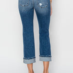 RISEN Full Size Cuffed Ankle Distressed Straight Jeans - All Mine Now Clothing