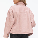 How Dare U Drawstring Hem PU Leather Zip Up Jacket - All Mine Now Clothing