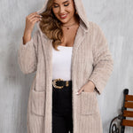 Plus Size Open Front Long Sleeve Hooded Fuzzy Jacket - All Mine Now Clothing