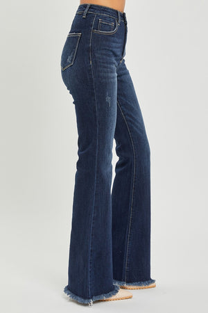 RISEN High Waist Raw Hem Flare Jeans - All Mine Now Clothing