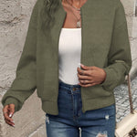 Textured Zip Up Long Sleeve Jacket - All Mine Now Clothing