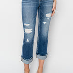 RISEN Full Size Cuffed Ankle Distressed Straight Jeans - All Mine Now Clothing