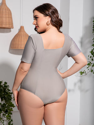 Plus Size Scoop Neck Short Sleeve One-Piece Swimsuit - All Mine Now Clothing