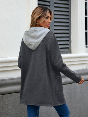 Drawstring Long Sleeve Hooded Jacket - All Mine Now Clothing