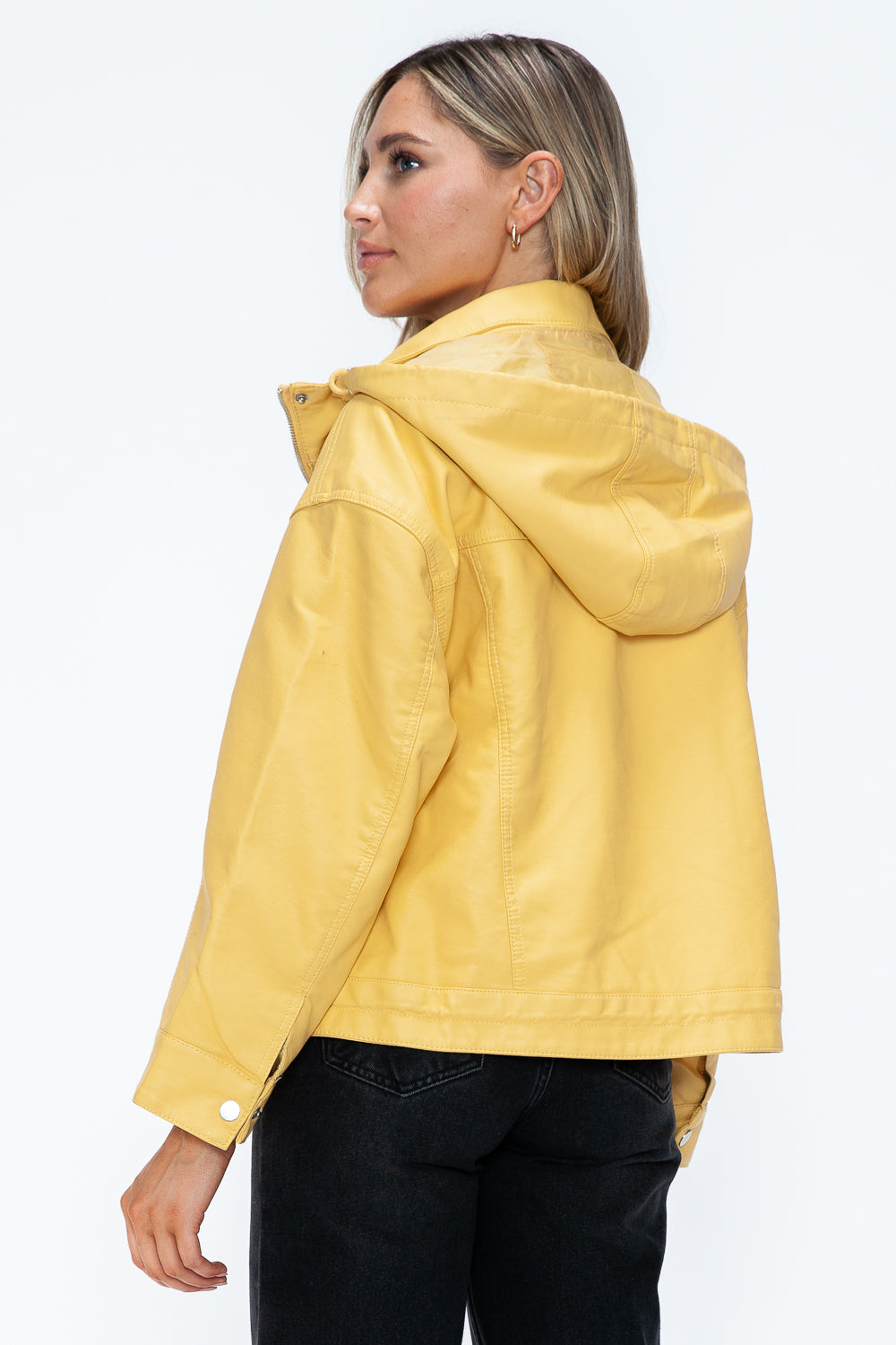 How Dare U Drawstring Hem PU Leather Zip Up Jacket - All Mine Now Clothing