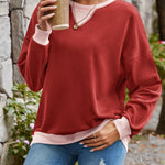 Lovelet Contrast Round Neck Long Sleeve Sweatshirt - All Mine Now Clothing