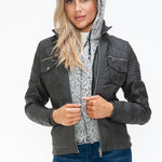 YMI Removable Faux Layered Multi-Pocket Jacket with Fuzzy Hood - All Mine Now Clothing