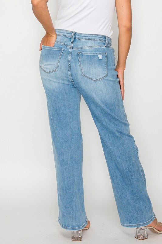 bytos Full Size Distressed High Rise Straight Jeans - All Mine Now Clothing