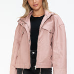 How Dare U Drawstring Hem PU Leather Zip Up Jacket - All Mine Now Clothing