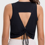 Millennia Drawstring Cutout Round Neck Active Tank - All Mine Now Clothing