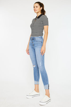 Kancan Distressed Cat's Whiskers Button Fly Jeans Trendsi