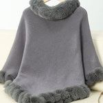 Fuzzy Trim Texture Three-Quarter Sleeve Poncho - All Mine Now Clothing