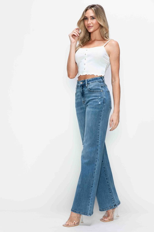 bytos Full Size High Rise Wide Leg Jeans with Pockets Trendsi