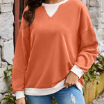 Lovelet Contrast Round Neck Long Sleeve Sweatshirt - All Mine Now Clothing