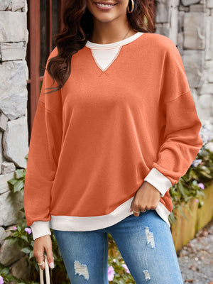 Lovelet Contrast Round Neck Long Sleeve Sweatshirt - All Mine Now Clothing