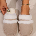 Contrast Faux Fur Round Toe Slippers