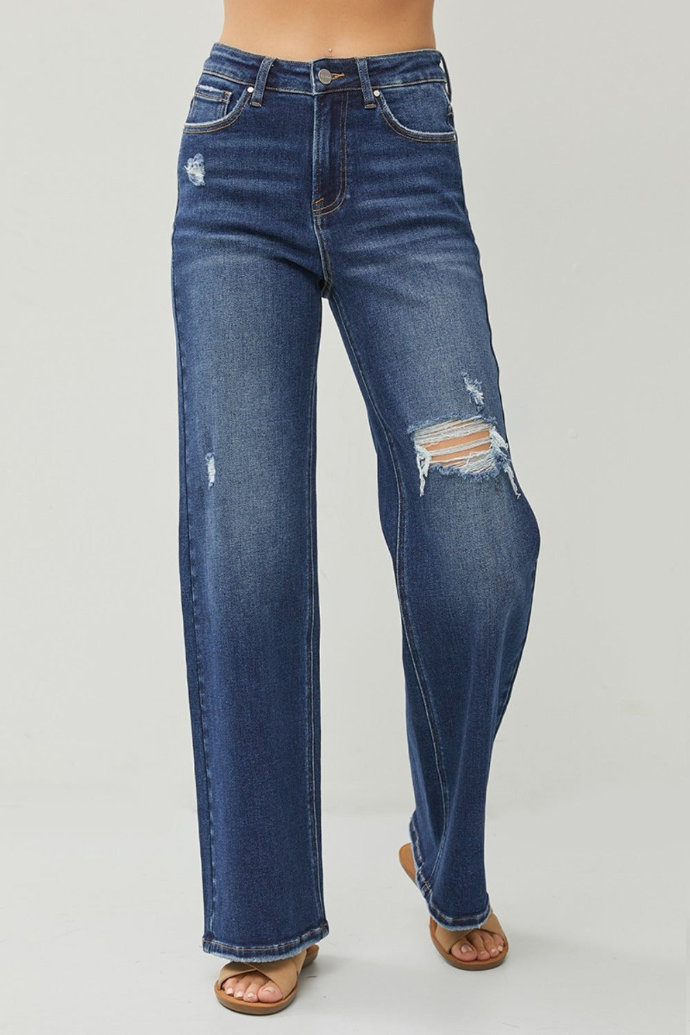 RISEN Full Size High Rise Distressed Wide Leg Jeans - All Mine Now Clothing