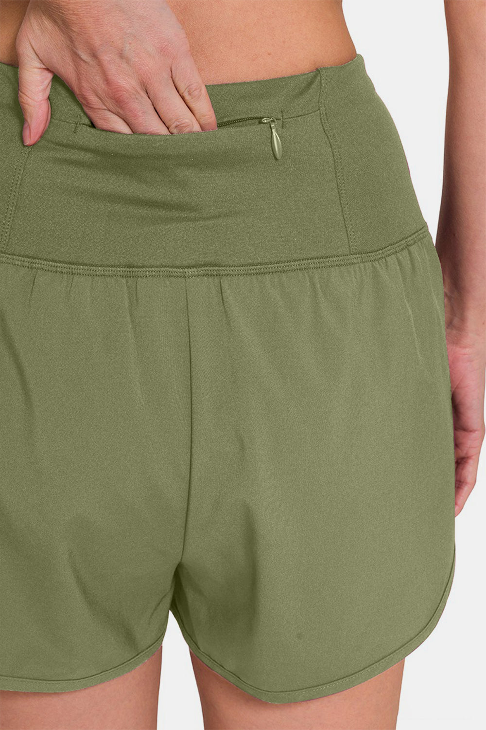 Zenana High-Waisted Zippered Back Pocket Active Shorts - All Mine Now Clothing