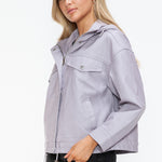 How Dare U Drawstring Hem PU Leather Zip Up Jacket - All Mine Now Clothing